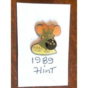 Vintage 1989 Lapel Hat Pin Pinback MWBA Bowling Flint MI Anthropomorphic Mouse
